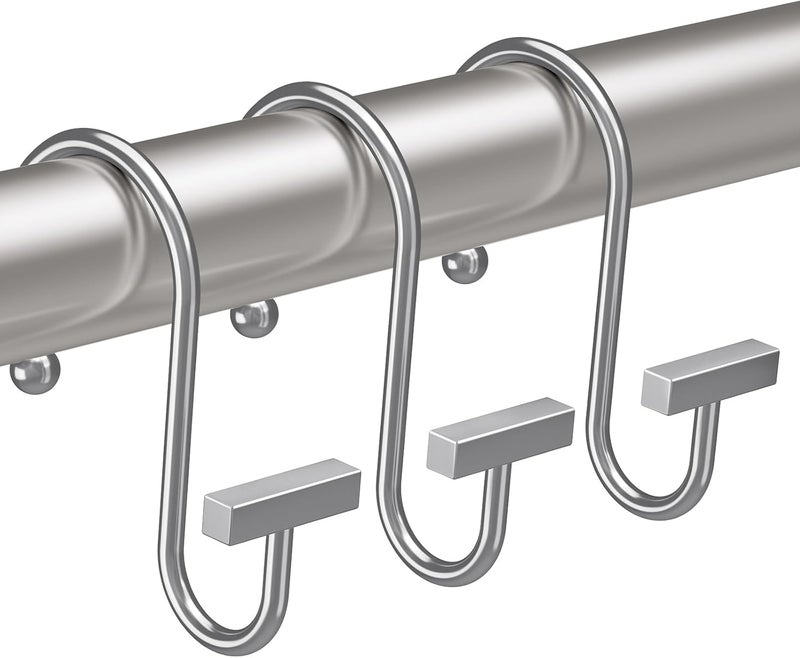 Bathway Shower Curtain Hooks, Chrome Shower Curtain Rings Rust Proof, 12PCS Shower Hooks for Shower Curtain, T-Bar Design Convenient Elegant Shower Curtain Hangers for Bathroom Kitchen Wardrobe - Image 1
